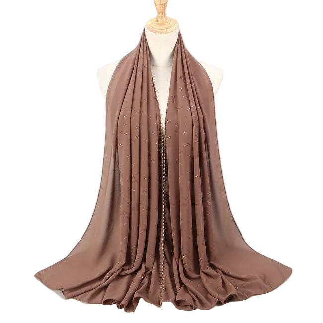 Women Chiffon Hijab Scarf Shimmer with Crystal Chained Edge
