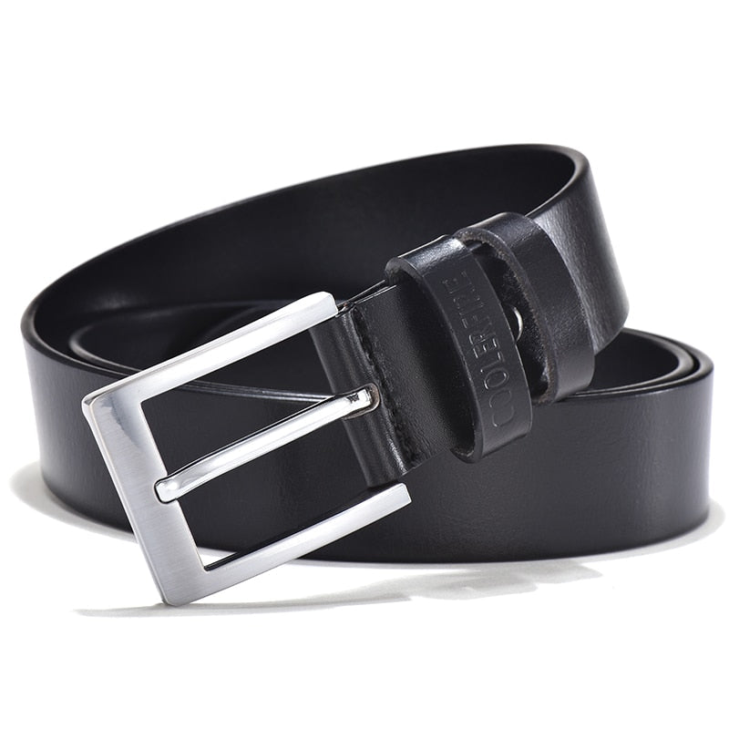 Men Top Full Grain Leather Big Silver Buckle Belts