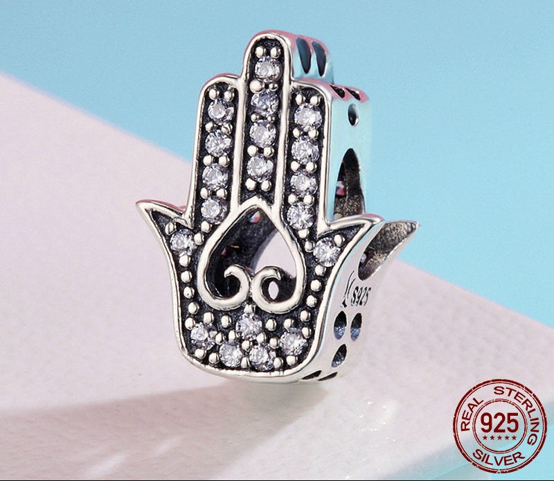 Sterling Silver 925 Women Hand Of Fatima Charms fit Bracelets & Necklaces