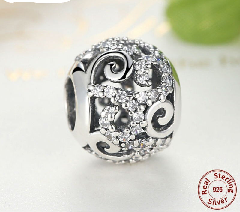 Sterling Silver 925 Crystal Round Charm