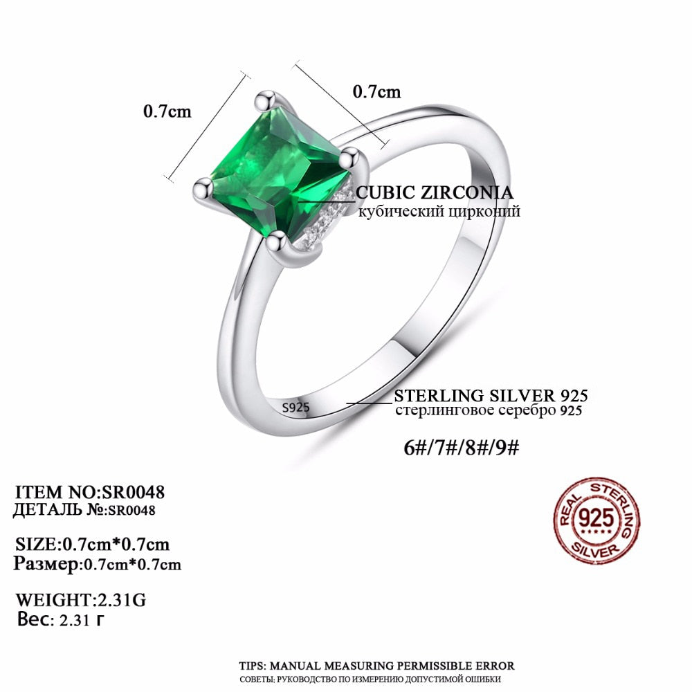 Sterling Silver 925 Simple Zircon Emerald Stone Ring
