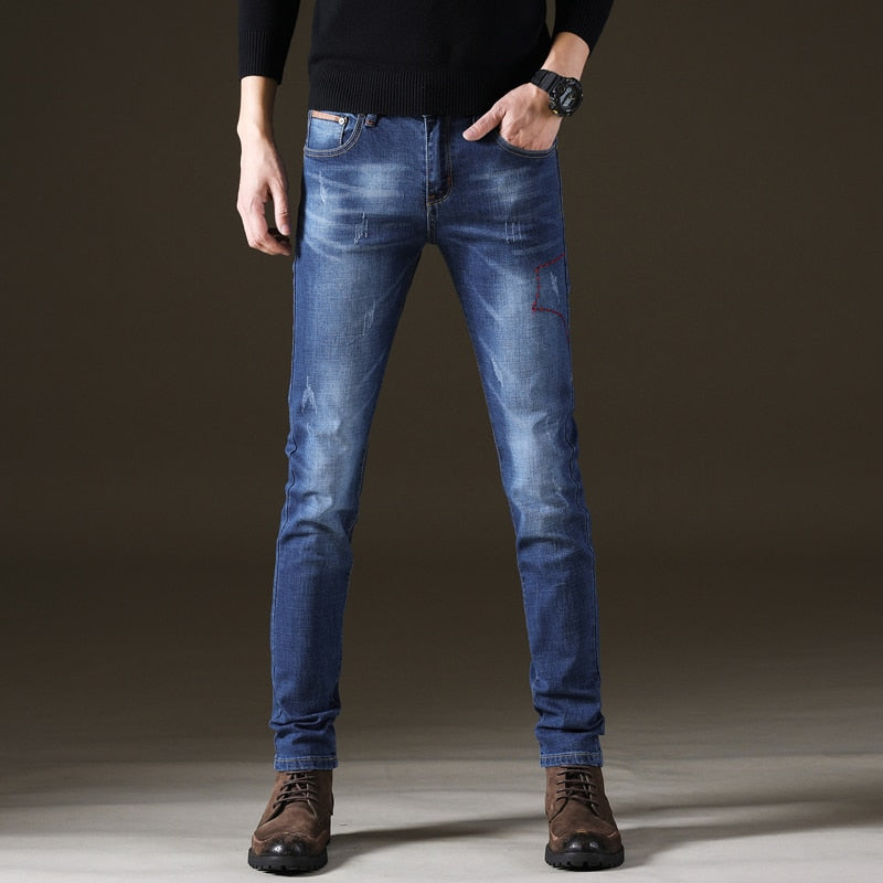 Men Pants Denim Stretch Slim Fit Jeans