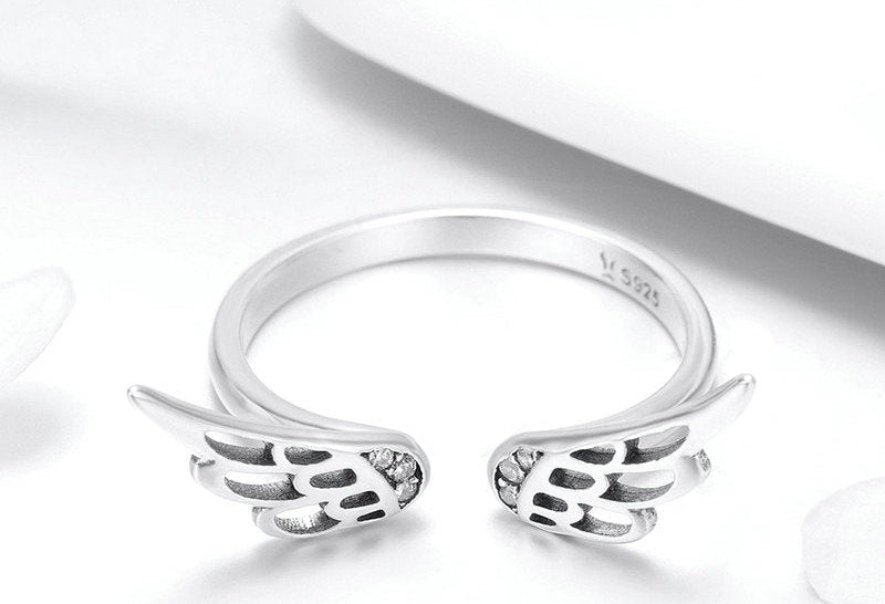 Sterling Silver 925 Women Classic Feather Wings Rings