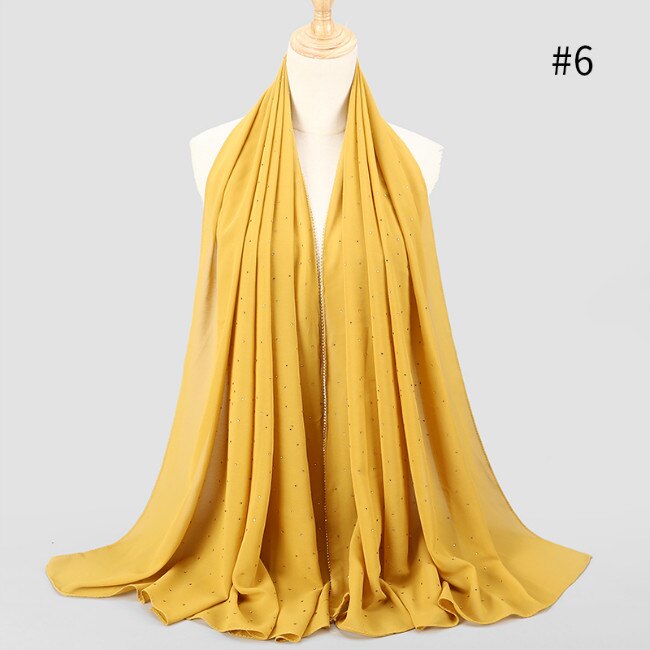 Women Chiffon Hijab Scarf Shimmer with Crystal Chained Edge