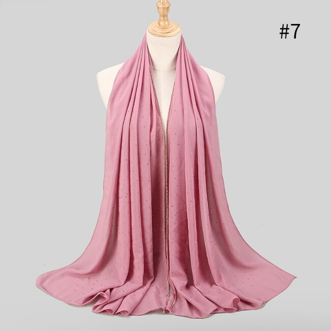 Women Chiffon Hijab Scarf Shimmer with Crystal Chained Edge