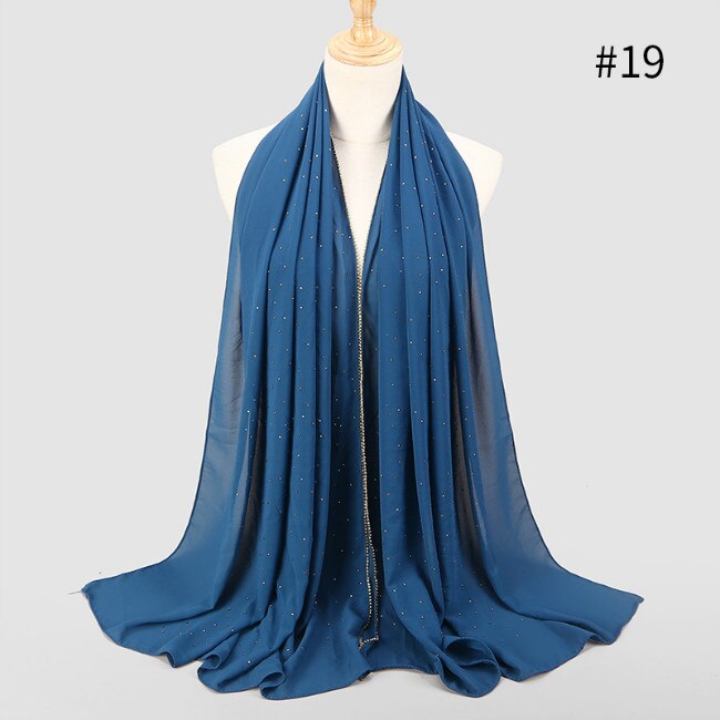 Women Chiffon Hijab Scarf Shimmer with Crystal Chained Edge