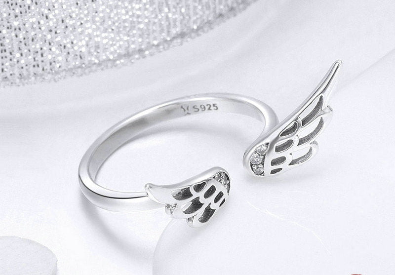 Sterling Silver 925 Women Classic Feather Wings Rings