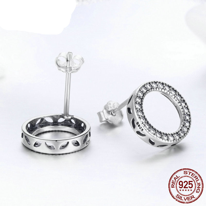 Sterling Silver 925 Luminous Round Circle Stud Earrings
