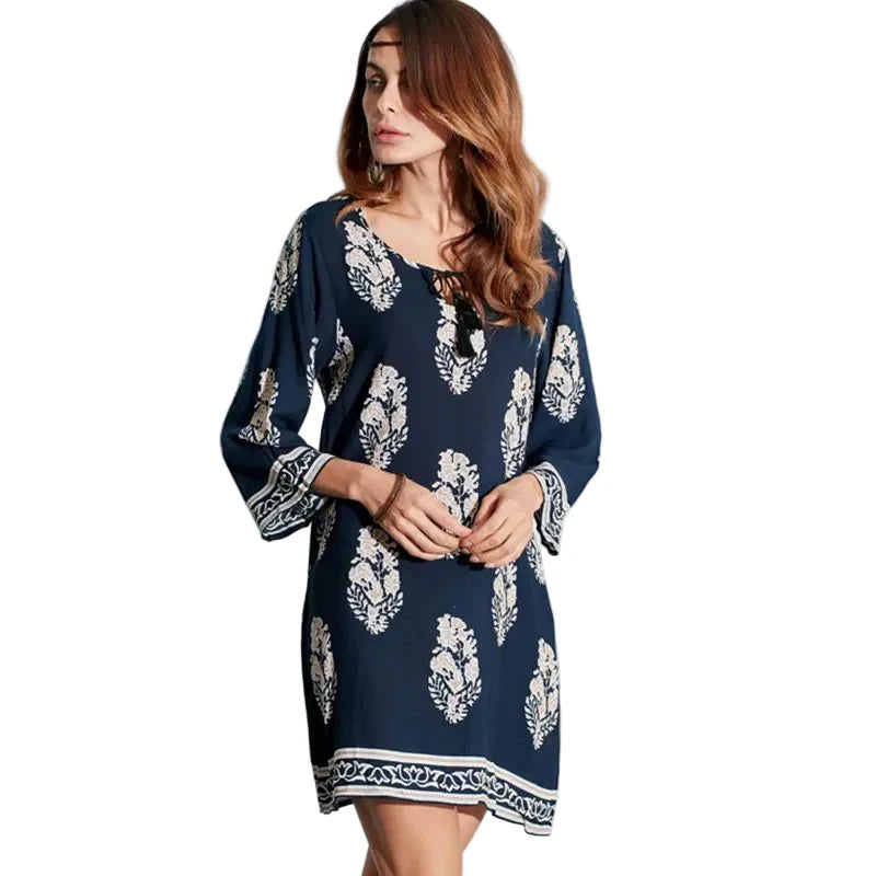 Woman 3/4 Sleeve Lace Up Long Tops