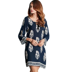 Woman 3/4 Sleeve Lace Up Long Tops