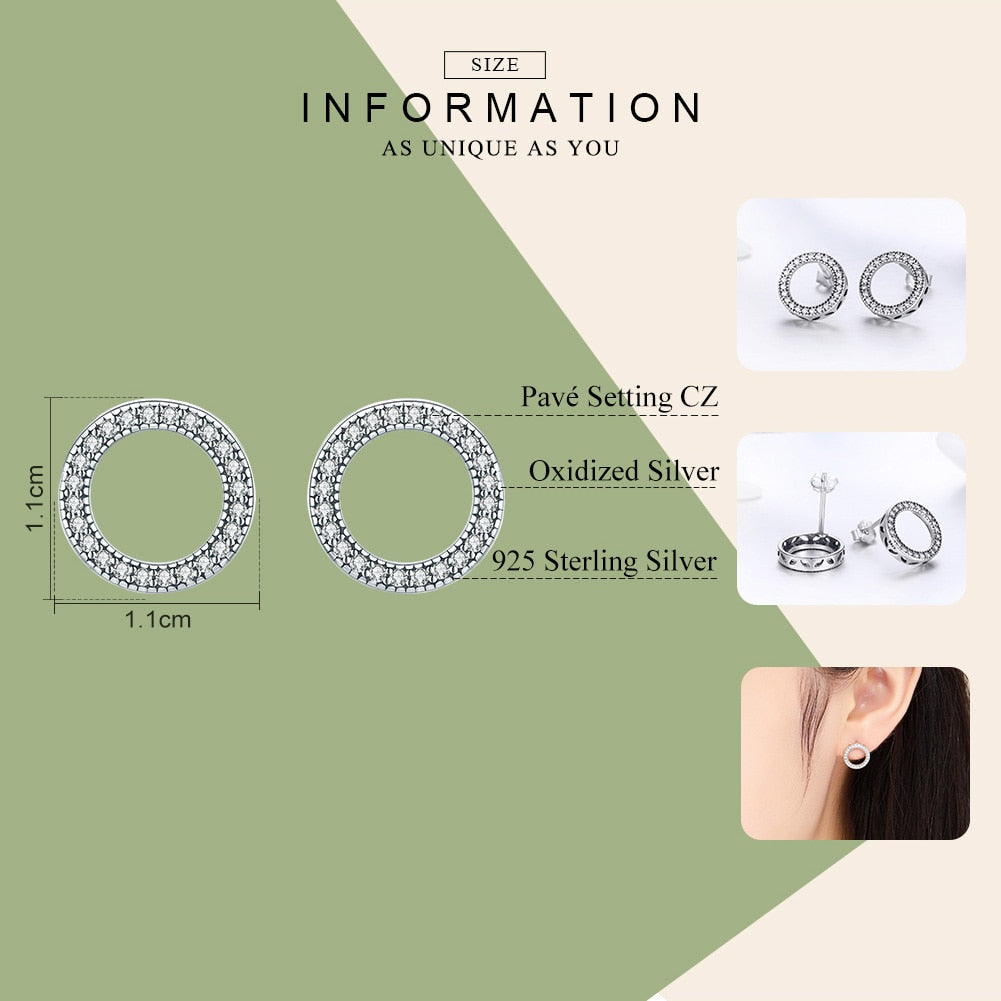 Sterling Silver 925 Luminous Round Circle Stud Earrings