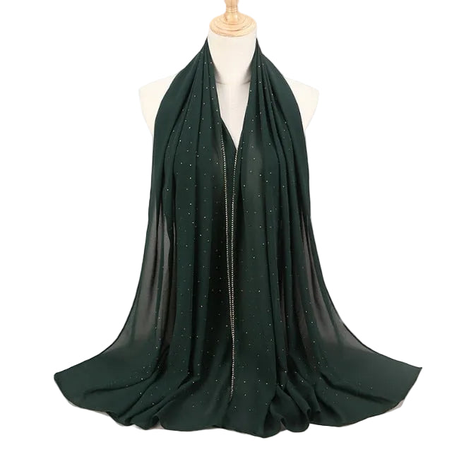 Women Chiffon Hijab Scarf Shimmer with Crystal Chained Edge