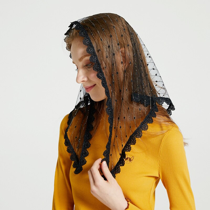 Women Modest Black Lace Head Scarf