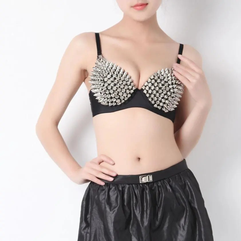 Women Spike Rivet Metallic Push Up Bralette