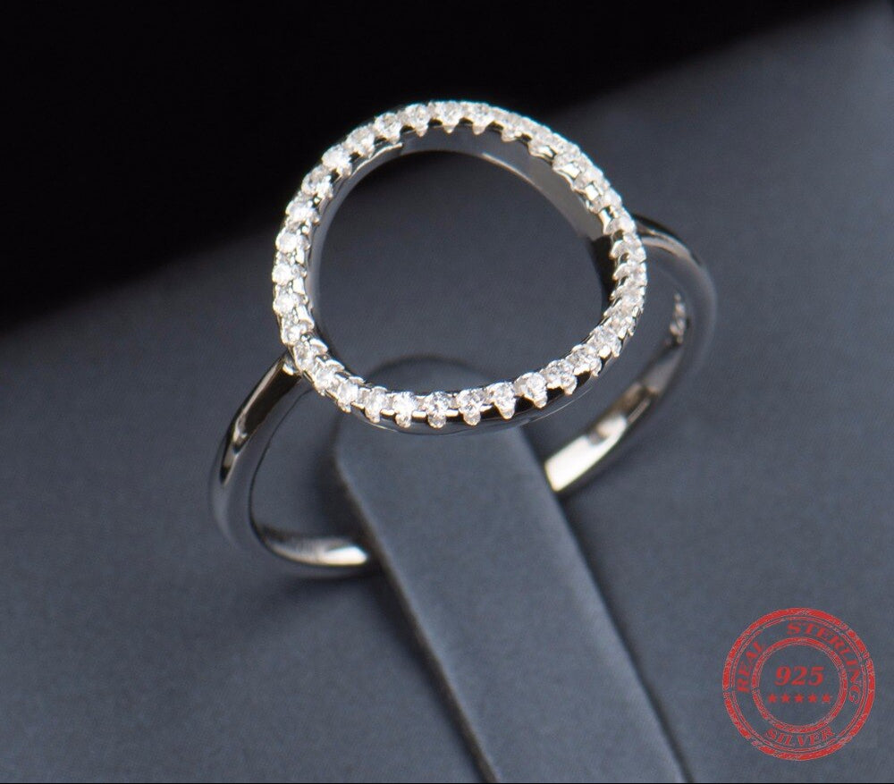 Sterling Silver 925 Hollow White And Rose Gold Cubic Zirconia Ring