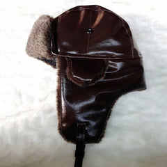 Men Winter Warm Leather Fur Russian Earflap Beanie