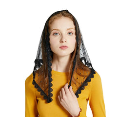 Women Modest Black Lace Head Scarf