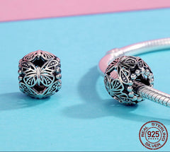 Sterling Silver 925 Stackable Butterfly Round Bead Charm