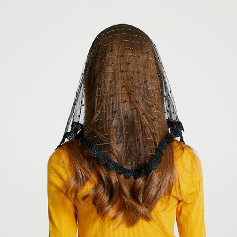 Women Modest Black Lace Head Scarf