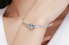 Sterling Silver 925 Women Owl Clasp Charm Bracelet
