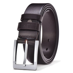 Men Top Full Grain Leather Big Silver Buckle Belts