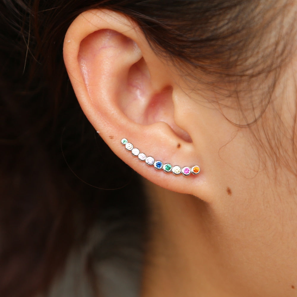 Sterling Silver 925 Curved Long Studs Earrings