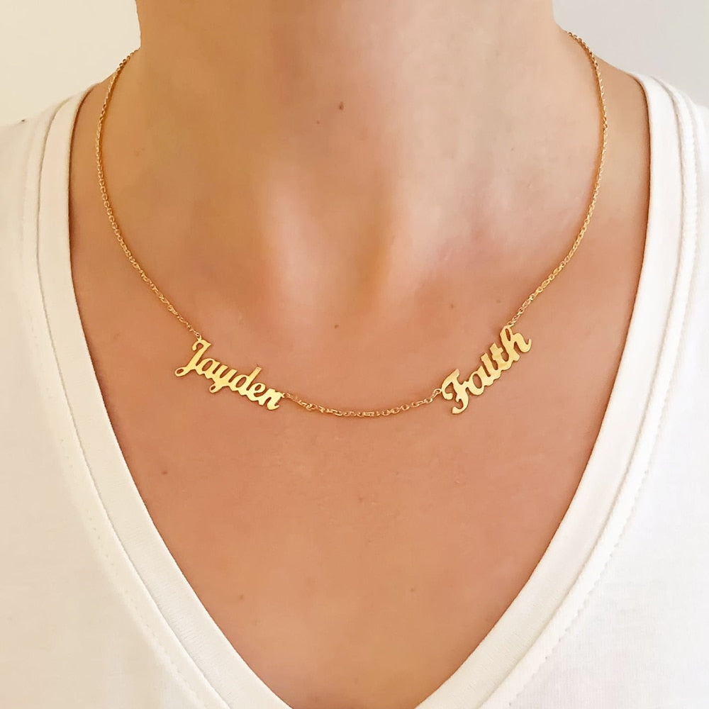 Stainless Steel Custom Personalized 1-5 Multiple Nameplate Pendant Necklace