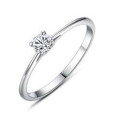 Sterling Silver 925 Simple Classic 4mm Cubic Zirconia Ring