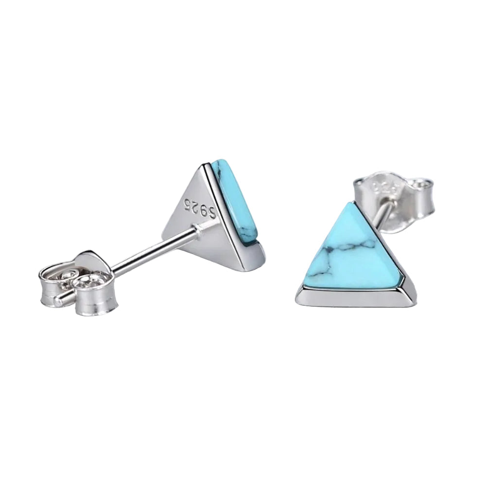 Sterling Silver 925 Turquoise Triangle Stud Earrings