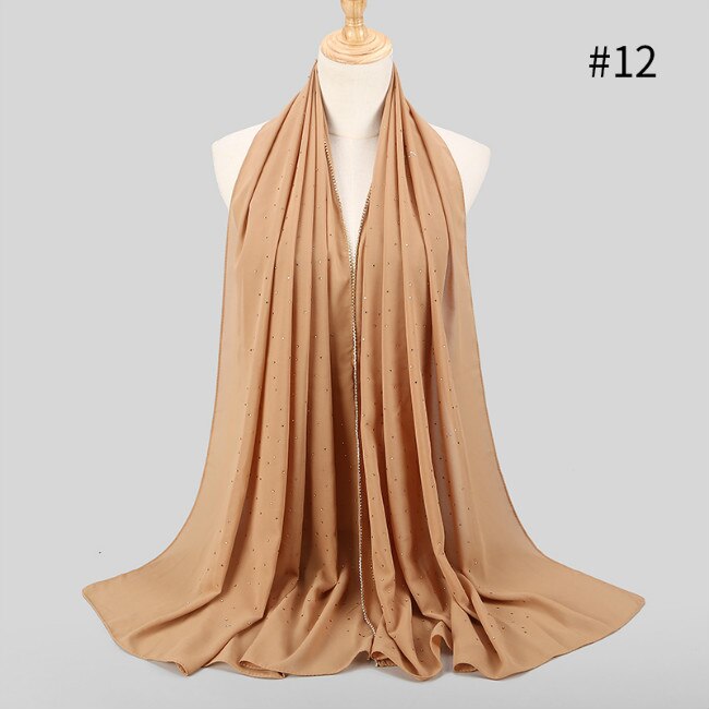 Women Chiffon Hijab Scarf Shimmer with Crystal Chained Edge