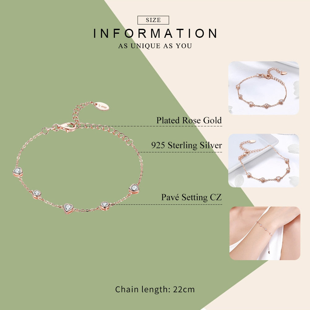 Sterling Silver 925 Women Rose Gold  Bracelet with CZ Stones