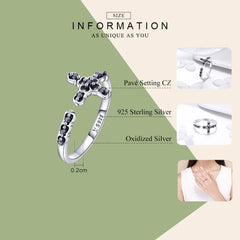 Sterling Silver 925 Women Black CZ Faith Cross Rings