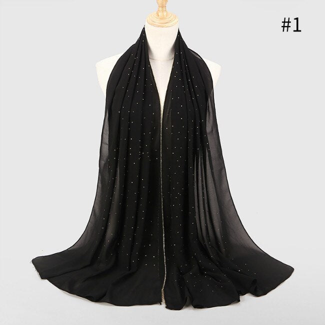 Women Chiffon Hijab Scarf Shimmer with Crystal Chained Edge
