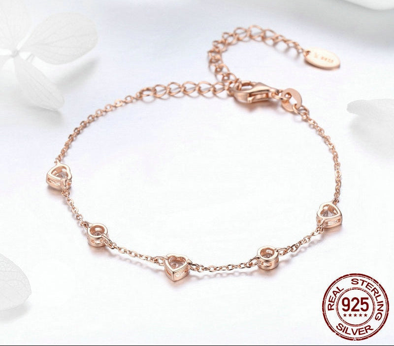 Sterling Silver 925 Women Rose Gold  Bracelet with CZ Stones
