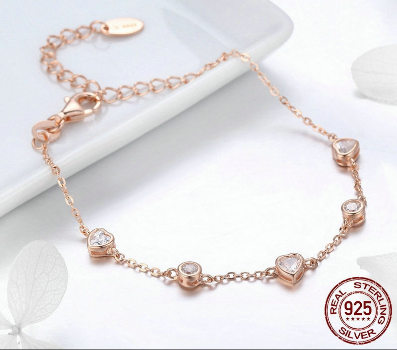 Sterling Silver 925 Women Rose Gold  Bracelet with CZ Stones