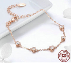 Sterling Silver 925 Women Rose Gold  Bracelet with CZ Stones