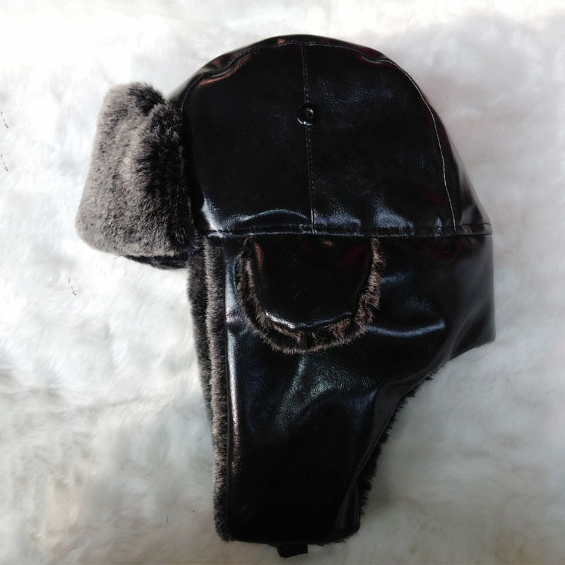 Men Winter Warm Leather Fur Russian Earflap Beanie