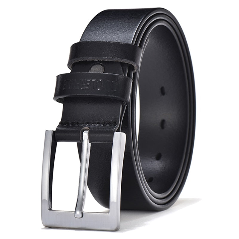 Men Top Full Grain Leather Big Silver Buckle Belts