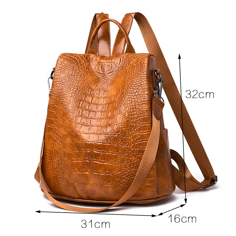 Accessories Women Alligator Leather Anti-Theft Multifunction Backpack