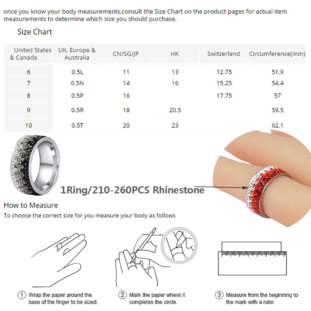 Accessories Women Stainless Steel Full Crystal Rings