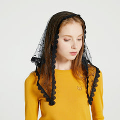 Women Modest Black Lace Head Scarf