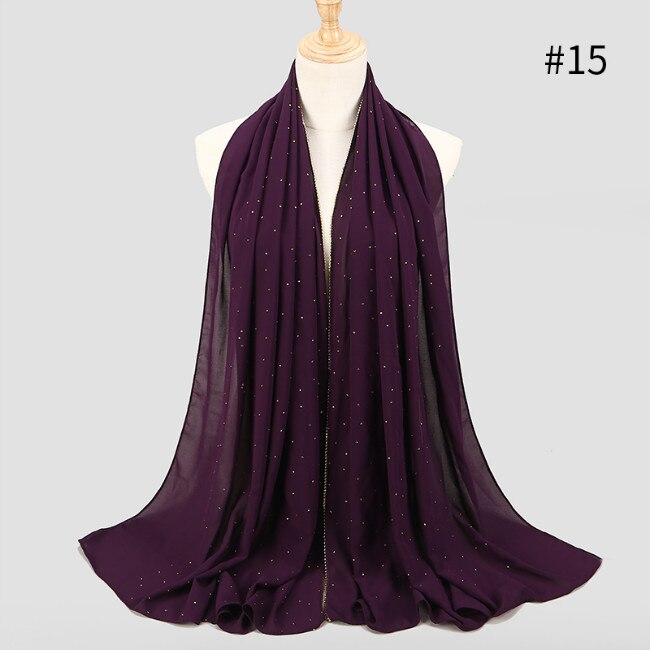Women Chiffon Hijab Scarf Shimmer with Crystal Chained Edge