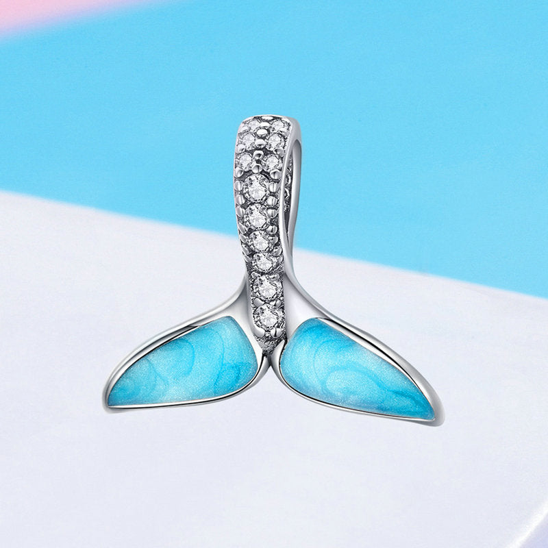 Sterling Silver 925 Sparkling Mermaid Tail Blue Enamel Charms
