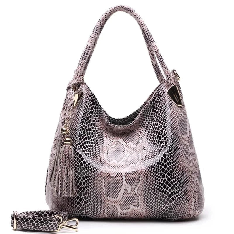 Accessories Women Snake Print Tassel Leather Handbag