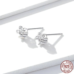 Sterling Silver 925 Cute Cat Stud Earrings
