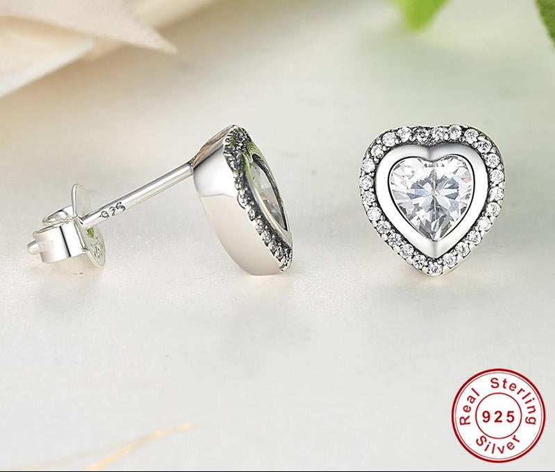 Sterling Silver 925 Love Heart Shape Stud Earrings