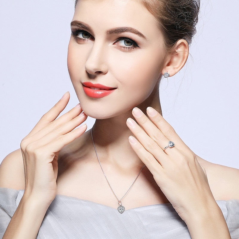 Sterling Silver 925 Love Heart Shape Stud Earrings