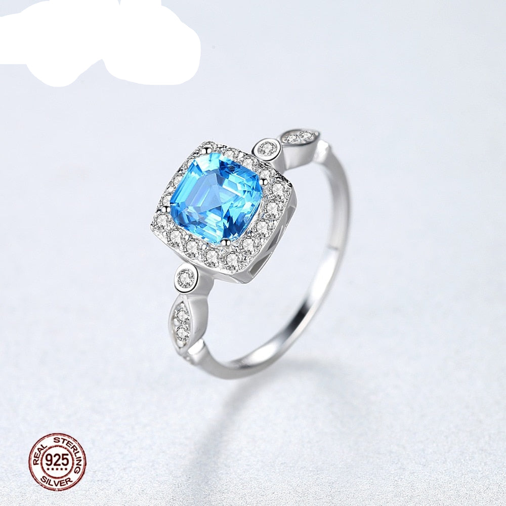 Sterling Silver 925 Blue Square Topaz Ring