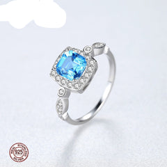 Sterling Silver 925 Blue Square Topaz Ring
