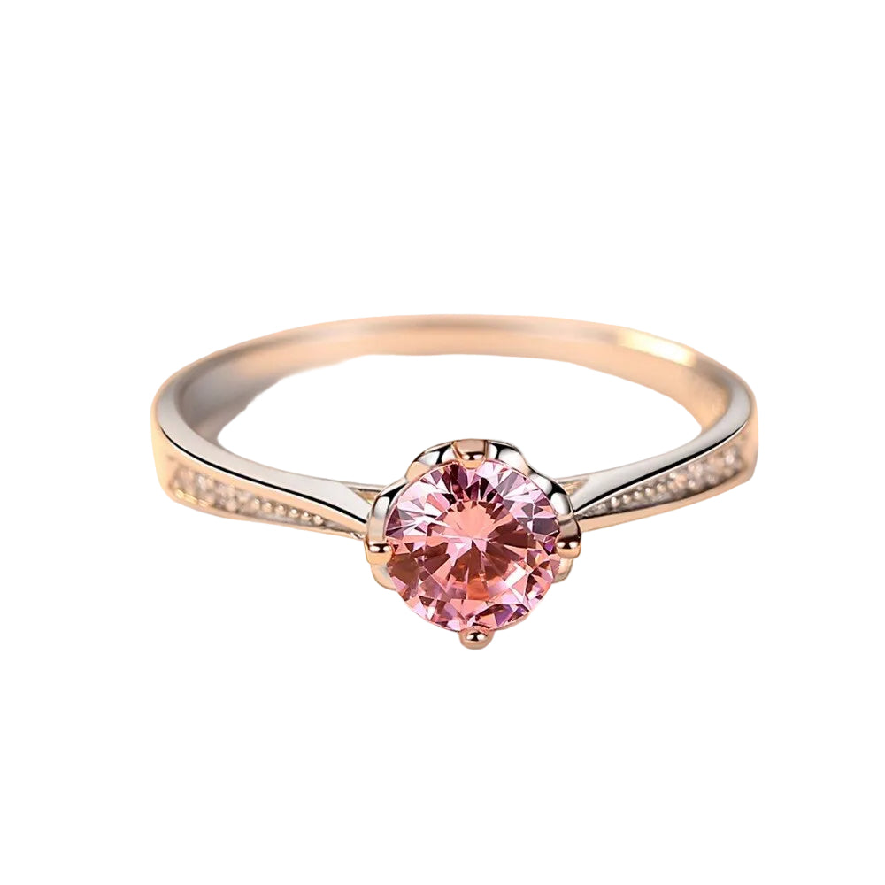 Sterling Silver 925 Pink Round Gemstone Ring